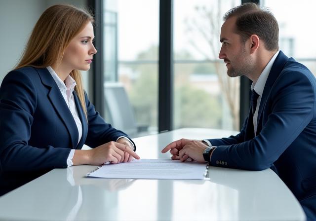 A lawyer pointing to specific clauses in a contract during a review